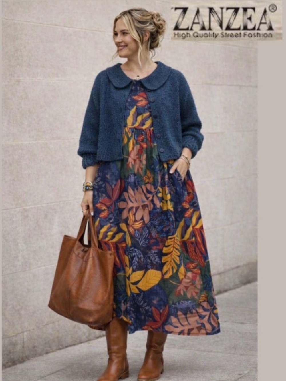 2X ZANZEA 100% Cotton Maxi Dress in Autumn Botanical Print, NWT